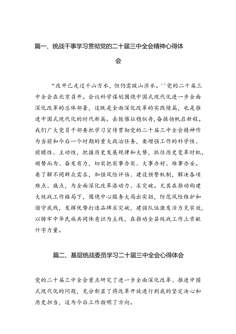 统战干事学习贯彻党的二十届三中全会精神心得体会（共7篇）.docx_第2页