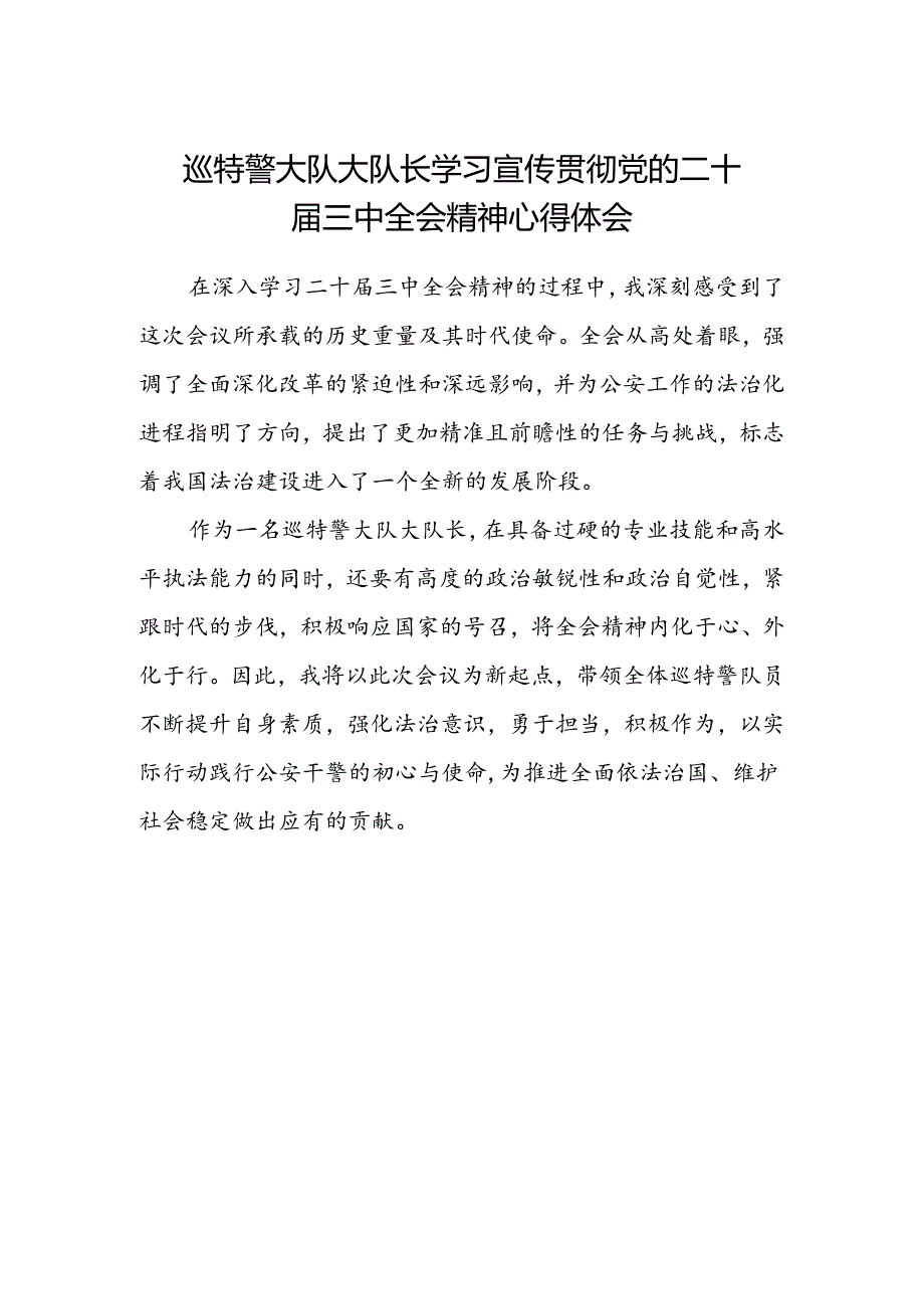 巡特警大队大队长学习宣传贯彻党的二十届三中全会精神心得体会.docx_第1页