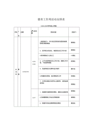 2024-2025学年度上学期德育工作周活动安排表.docx