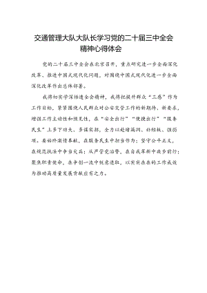 交通管理大队大队长学习党的二十届三中全会精神心得体会.docx