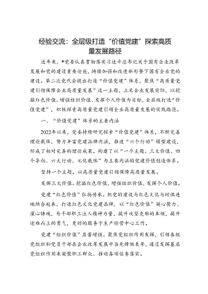 经验交流：全层级打造“价值党建” 探索高质量发展路径.docx