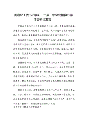 街道纪工委书记学习二十届三中全会精神心得体会研讨发言.docx
