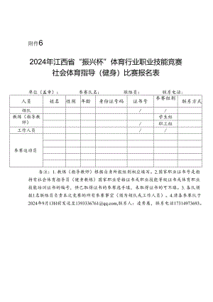2024年江西省“振兴杯”体育行业职业技能竞赛社会体育指导（健身）比赛报名表.docx