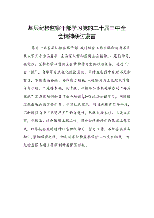 基层纪检监察干部学习党的二十届三中全会精神研讨发言.docx