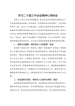 学习二十届三中全会精神心得体会（关于人力资源）.docx