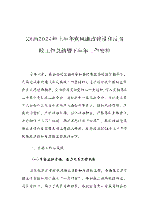 XX局2024年上半年党风廉政建设和反腐败工作总结暨下半年工作安排.docx