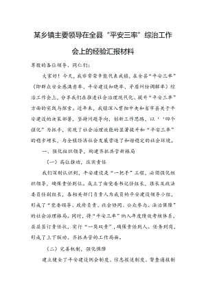 某乡镇主要领导在全县“平安三率”综治工作会上的经验汇报材料.docx