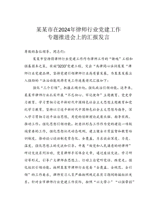 某某市在2024年律师行业党建工作专题推进会上的汇报发言.docx
