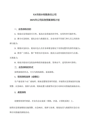 XX市排水有限责任公司202X年公司应急预案演练计划（2024年）.docx