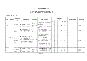 XX工业有限责任公司员检修作业危险源辨识与风险评价表（2024年）.docx