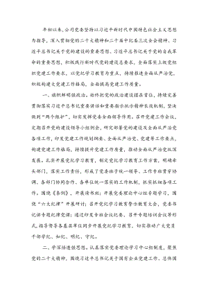 国企2024年上半年党建工作总结.docx