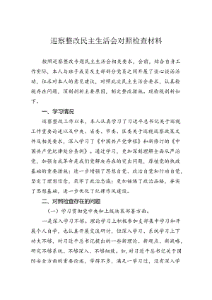 巡察整改民主生活会对照检查材料.docx