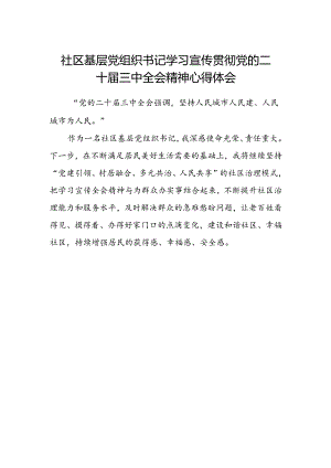 社区基层党组织书记学习宣传贯彻党的二十届三中全会精神心得体会.docx