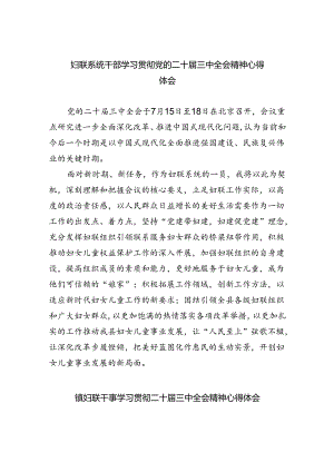 妇联系统干部学习贯彻党的二十届三中全会精神心得体会（共四篇）.docx