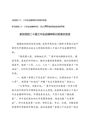 学习二十届三中全会精神树立“五大思维”做改革促进派发言稿+参加党的二十届三中全会精神研讨班表态发言.docx
