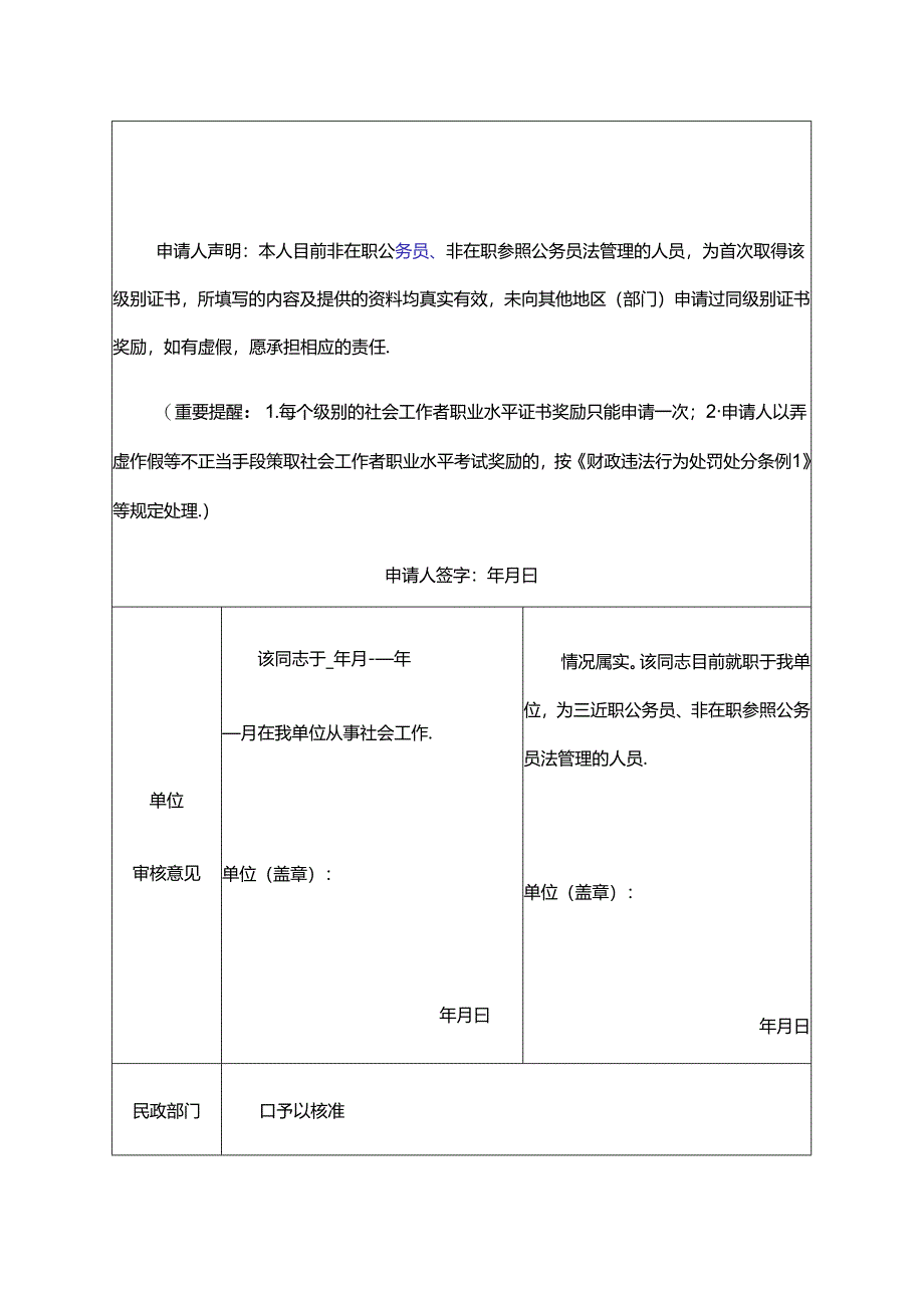 社会工作者职业水平考试奖励申请表.docx_第2页