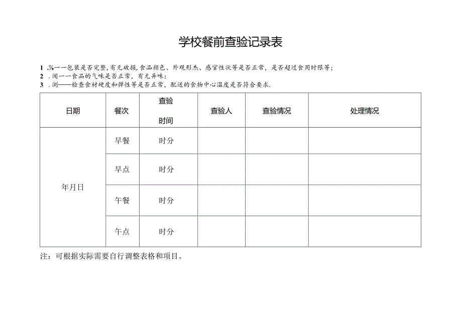 学校餐前查验记录表.docx_第1页
