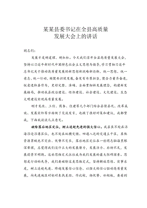 某某县委书记在全县高质量发展大会上的讲话.docx