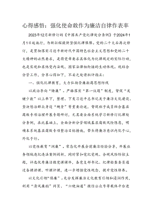心得感悟：强化使命敢作为 廉洁自律作表率.docx