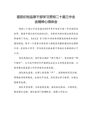 医院纪检监察干部学习贯彻二十届三中全会精神心得体会.docx