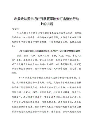市委政法委书记在开展夏季治安打击整治行动上的讲话.docx