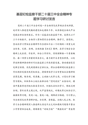 基层纪检监察干部二十届三中全会精神专题学习研讨发言.docx