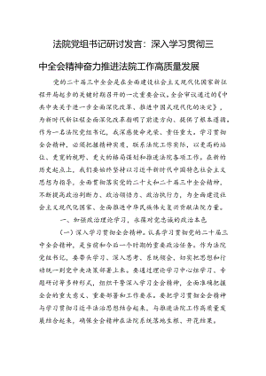 法院党组书记研讨发言：深入学习贯彻三中全会精神+奋力推进法院工作高质量发展.docx