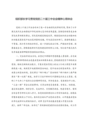 2024年9月组织部长学习贯彻党的二十届三中全会精神心得体会.docx
