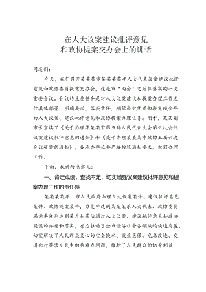 在人大议案建议批评意见和政协提案交办会上的讲话.docx
