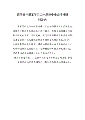 银行青年员工学习二十届三中全会精神研讨发言.docx