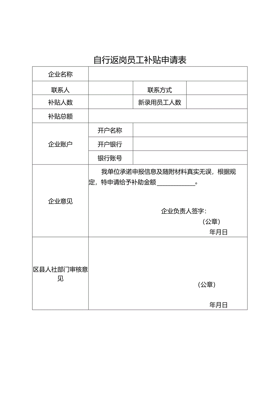 自行返岗员工补贴申请表.docx_第1页