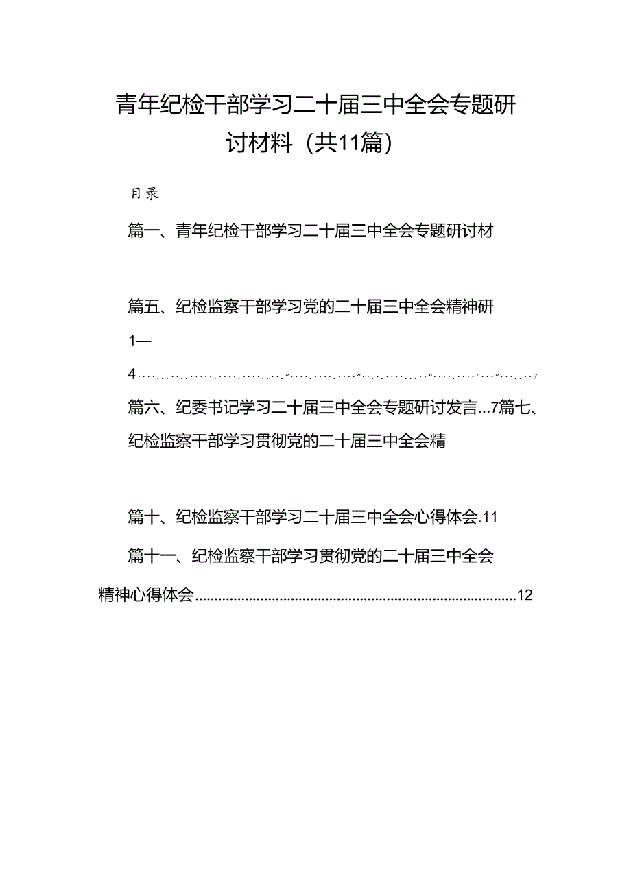 （11篇）青年纪检干部学习二十届三中全会专题研讨材料范文.docx_第1页
