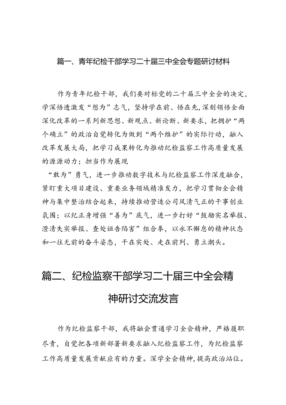 （11篇）青年纪检干部学习二十届三中全会专题研讨材料范文.docx_第2页