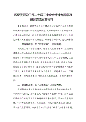 区纪委领导干部二十届三中全会精神专题学习研讨交流发言材料.docx