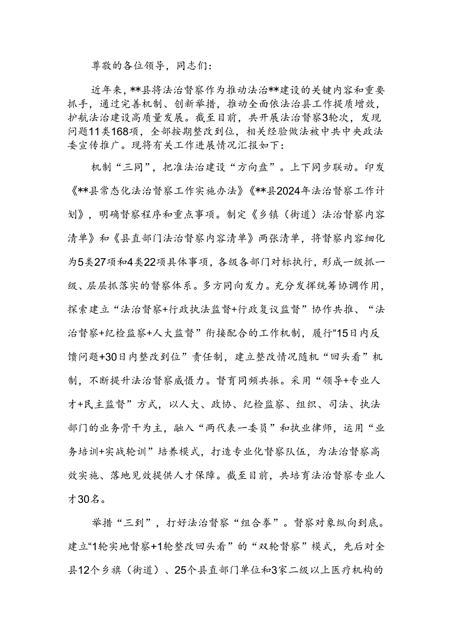 在2024年全市法治督查经验交流会上的汇报发言.docx_第1页