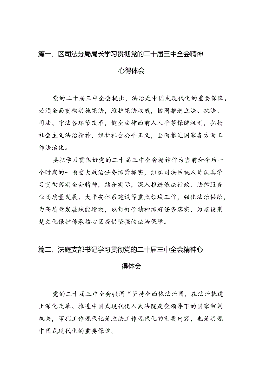 （10篇）区司法分局局长学习贯彻党的二十届三中全会精神心得体会（最新版）.docx_第2页