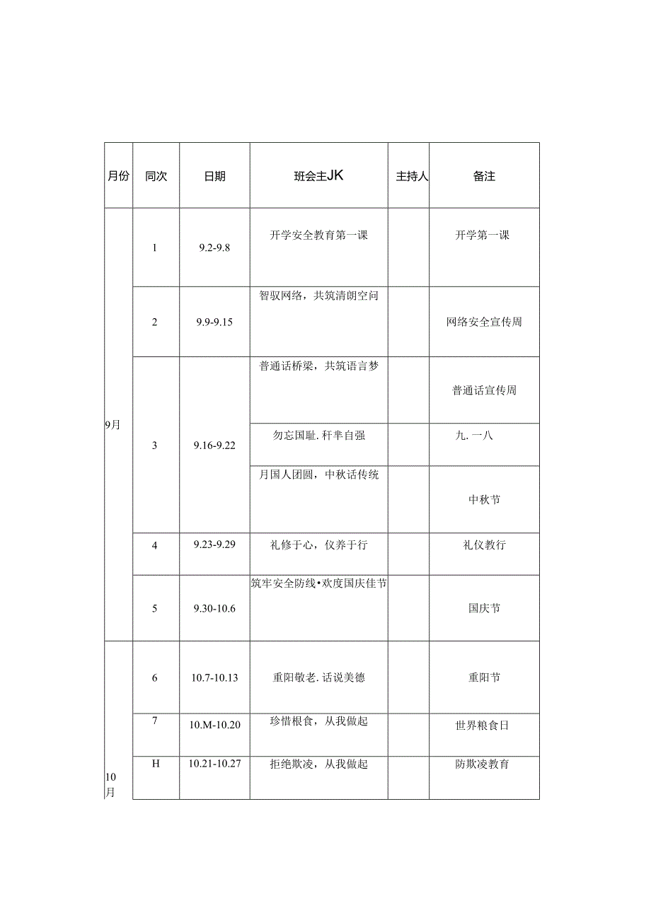 2套 2024-2025学年第一学期中小学校主题班会安排表.docx_第3页