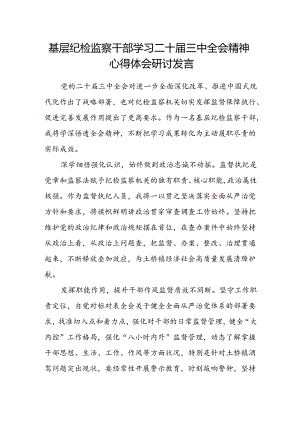 基层纪检监察干部学习二十届三中全会精神心得体会研讨发言.docx