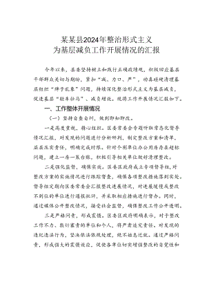 某某县2024年整治形式主义为基层减负工作开展情况的汇报.docx