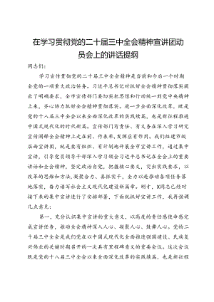 在学习贯彻党的二十届三中全会精神宣讲团动员会上的讲话提纲.docx