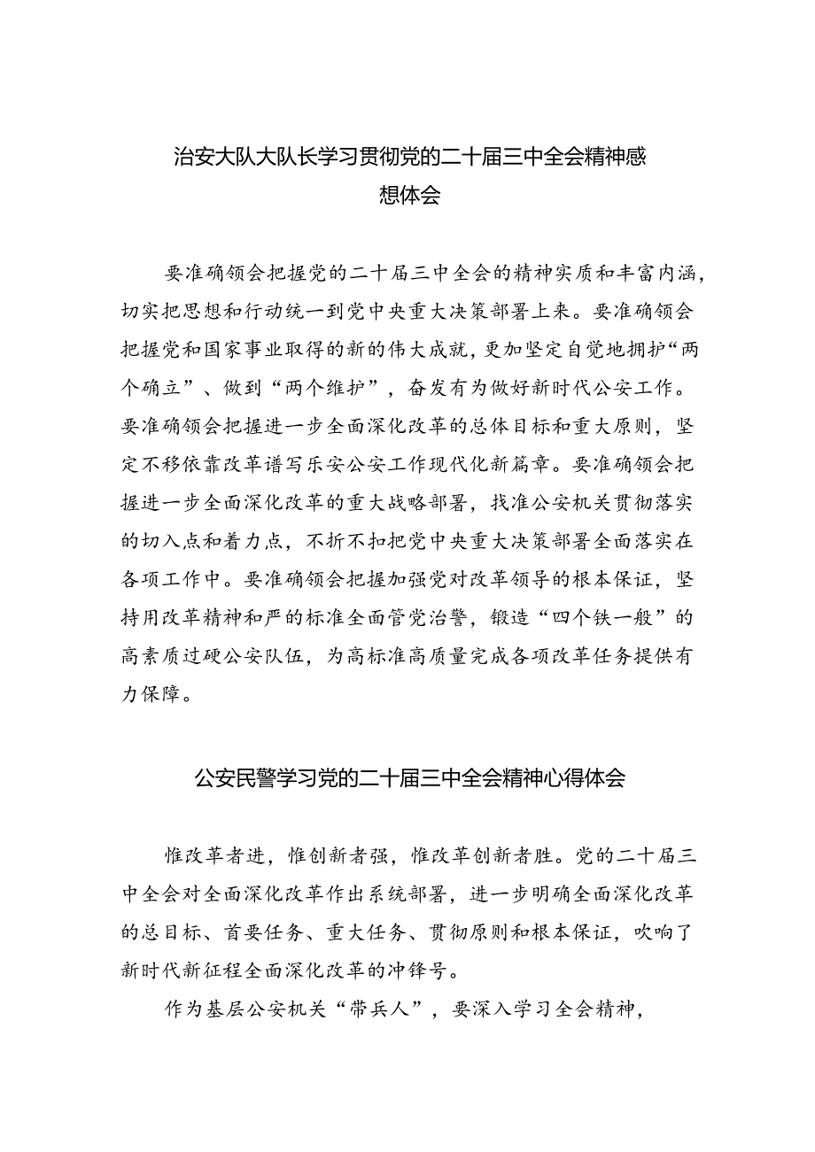 治安大队大队长学习贯彻党的二十届三中全会精神感想体会（共五篇）.docx_第1页