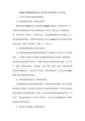 2024年XX镇做好防止返贫集中排查的工作总结.docx