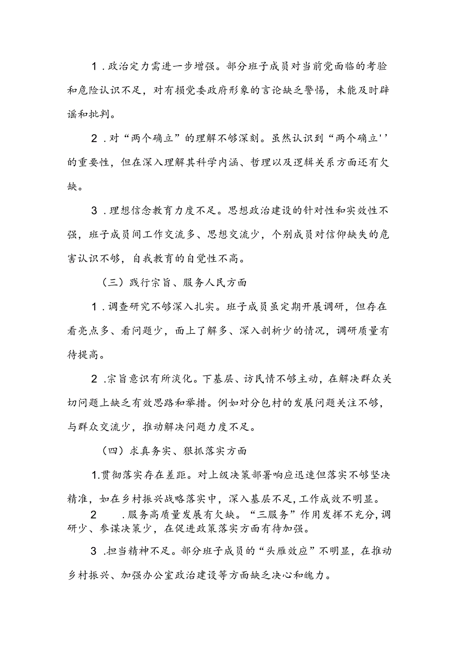2024年度政府办班子主题教育专题民主生活会对照检查材料.docx_第2页