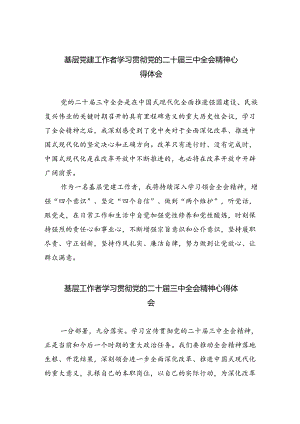 基层党建工作者学习贯彻党的二十届三中全会精神心得体会8篇（精选版）.docx