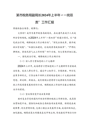 某市税务局副局长2024年上半年“一岗双责”工作汇报3.docx