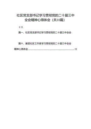 （10篇）社区党支部书记学习贯彻党的二十届三中全会精神心得体会专题资料.docx