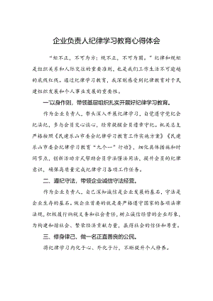 企业负责人纪律学习教育心得体会.docx
