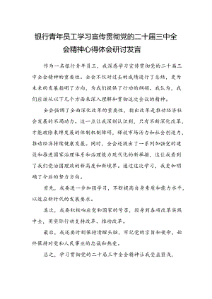 银行青年员工学习宣传贯彻党的二十届三中全会精神心得体会研讨发言.docx