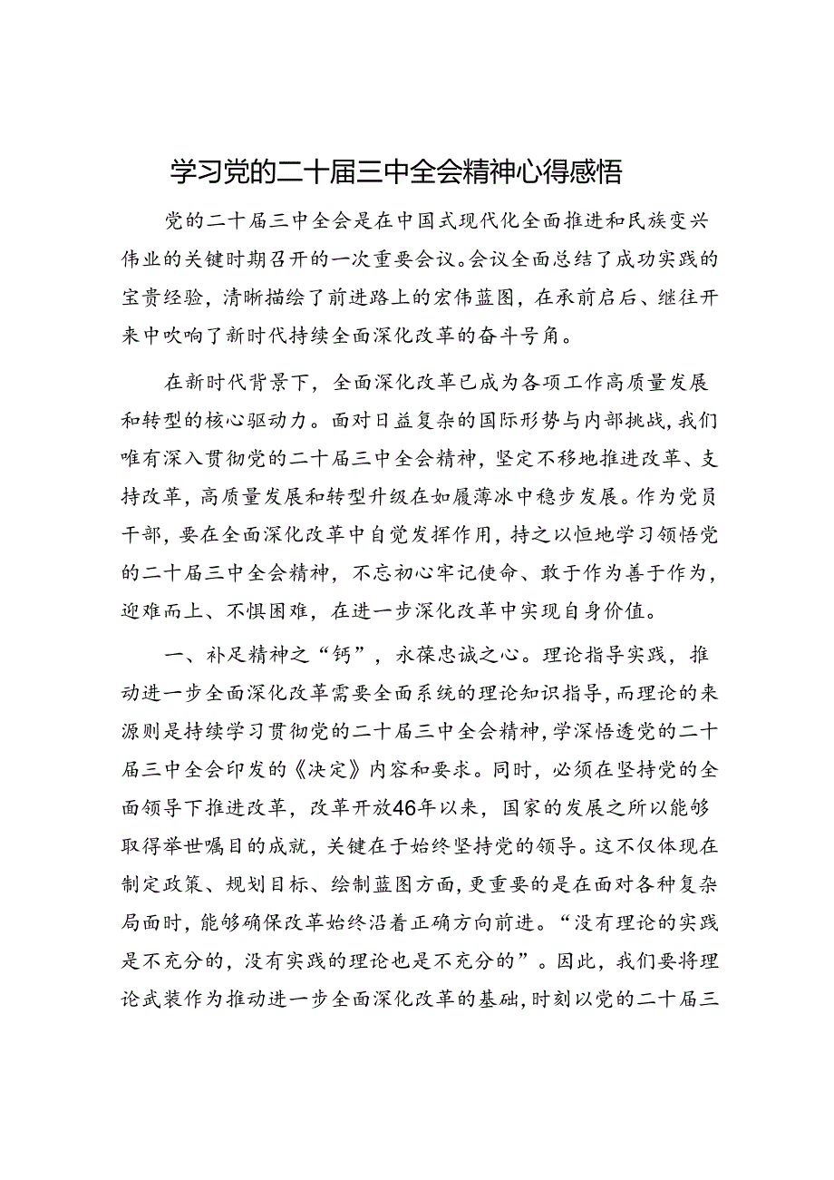 学习党的二十届三中全会精神心得感悟(4).docx_第1页
