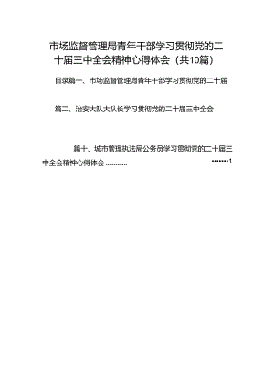 （10篇）市场监督管理局青年干部学习贯彻党的二十届三中全会精神心得体会范文.docx